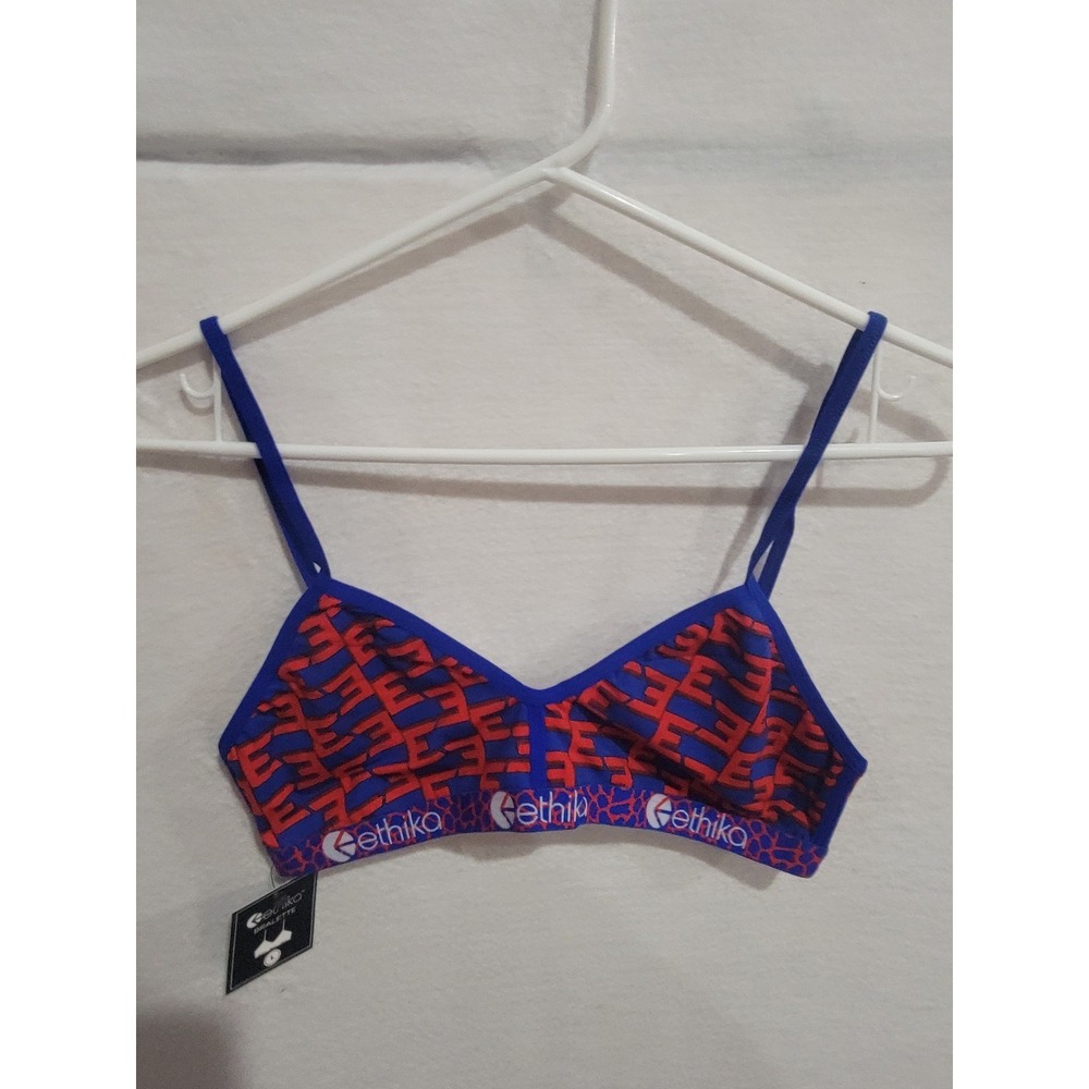 Ethika Women's E-Peat Bralette Sports Bra Size Large Blue‎ Red Monogram E NWT